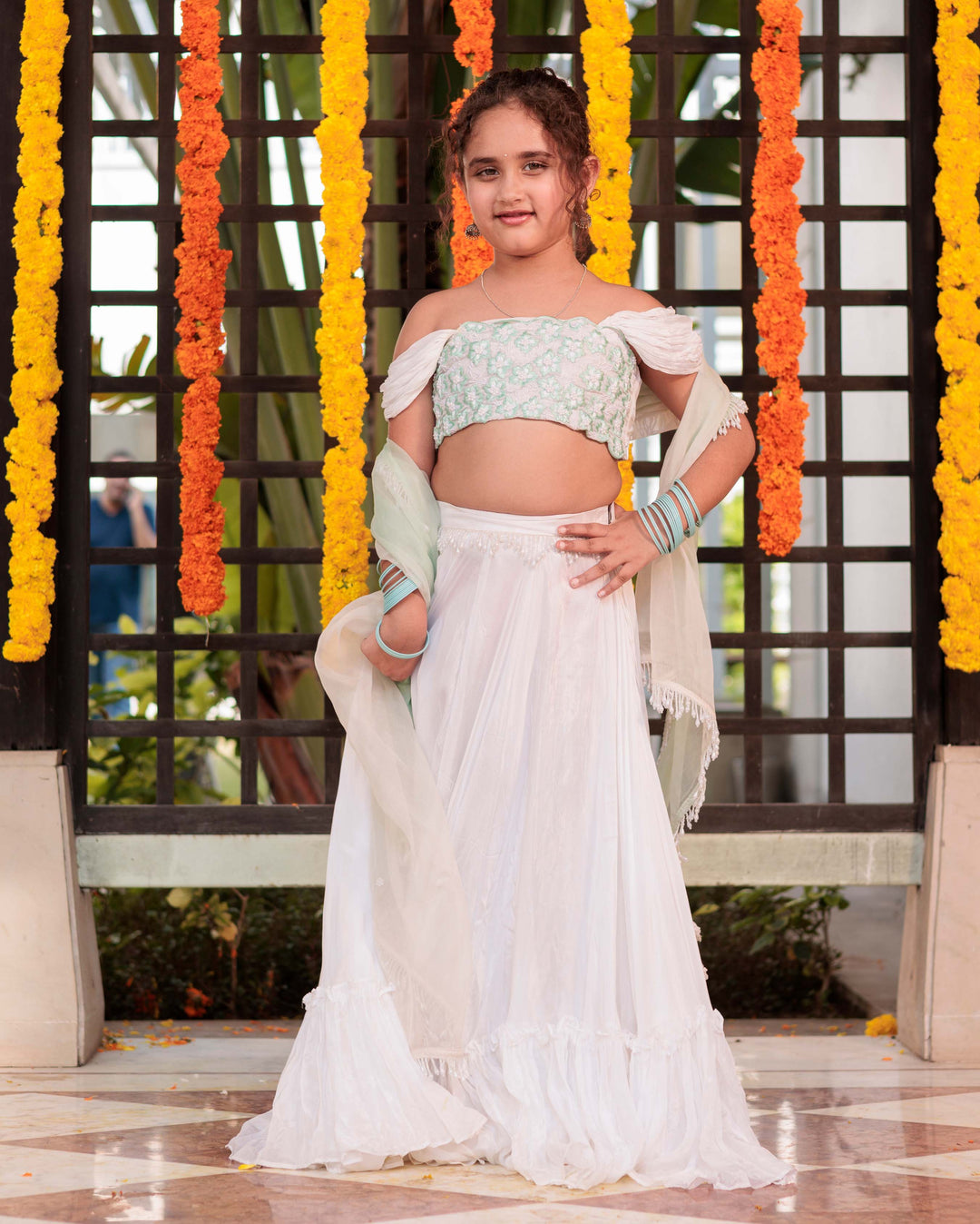 Snowflake Serenade White Silk Lehenga Set

