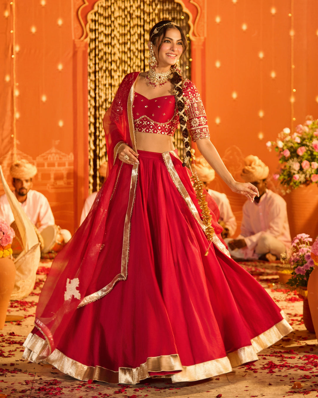 Tejvya Magenta Embroidered Chanderi Lehenga Set