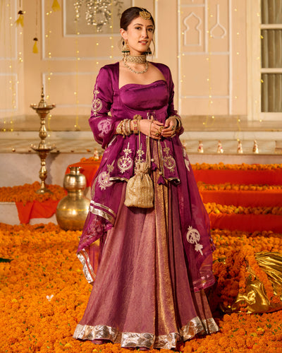 Kamal Purple Solid Satin Lehenga Set