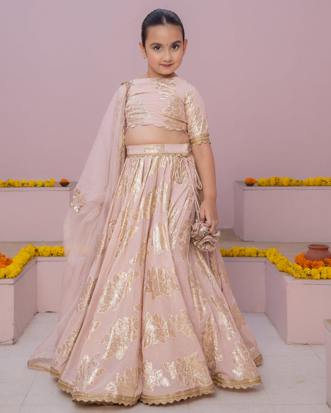 Aaru Pink Solid Jacquard Lehenga Set