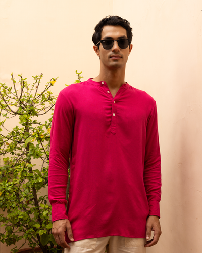 Bhargav Pink Solid Dobby Kurta