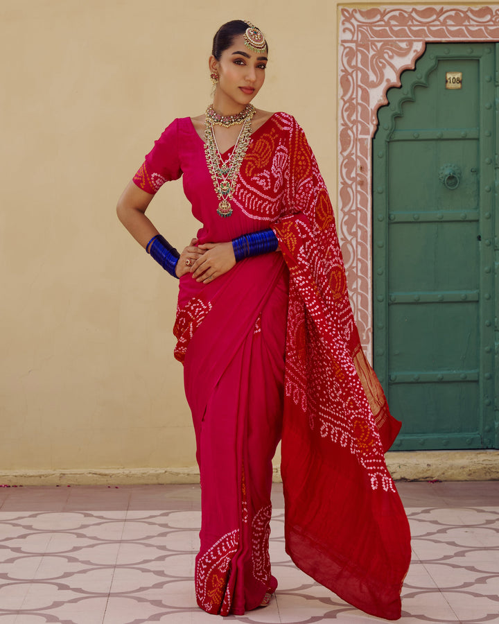 Koyal Pink Kajol Bandhej Silk Saree