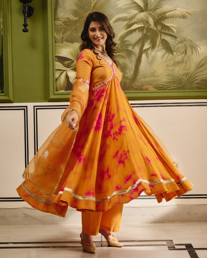 Sapna Orange Pink Tie Dye Muslin Suit Set