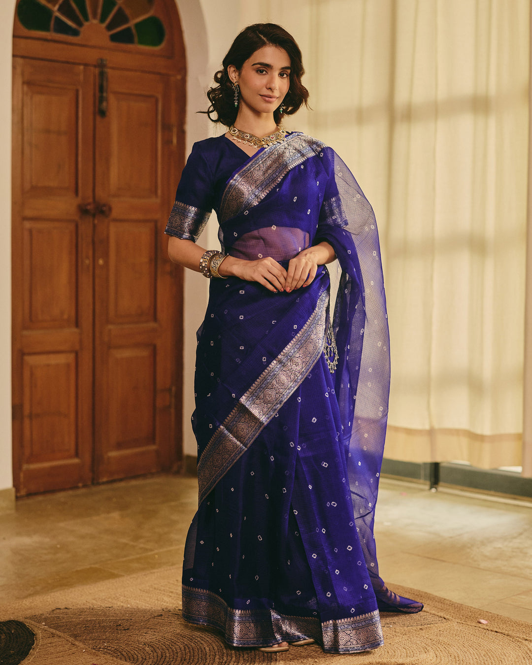 Kumudini Blue Doria Bandhej Saree