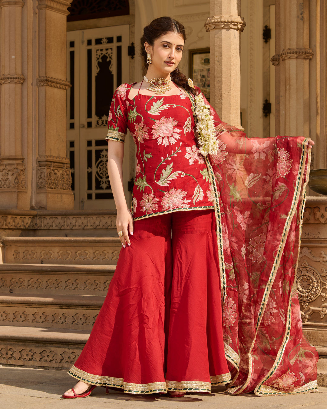 Shaan Maroon Printed Chanderi Sharara Set