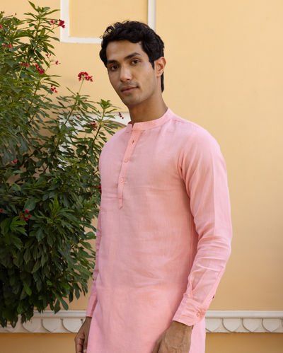 Aghora Peach Solid Linen Kurta