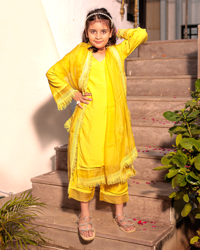 Ember Glow Yellow Muslin Suit Set