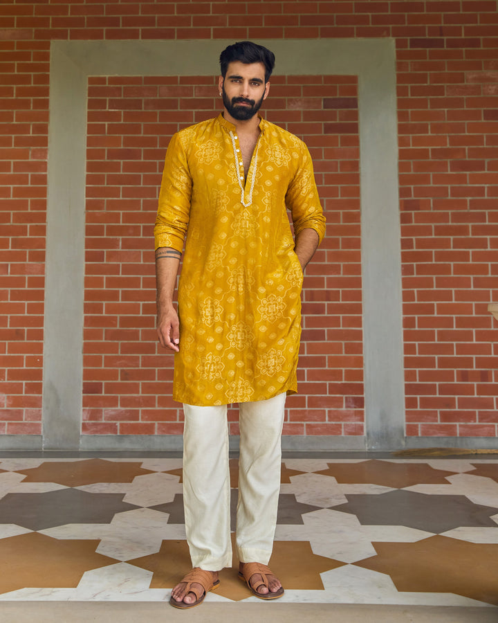 Sanjay Mustard Jacquard Kurta