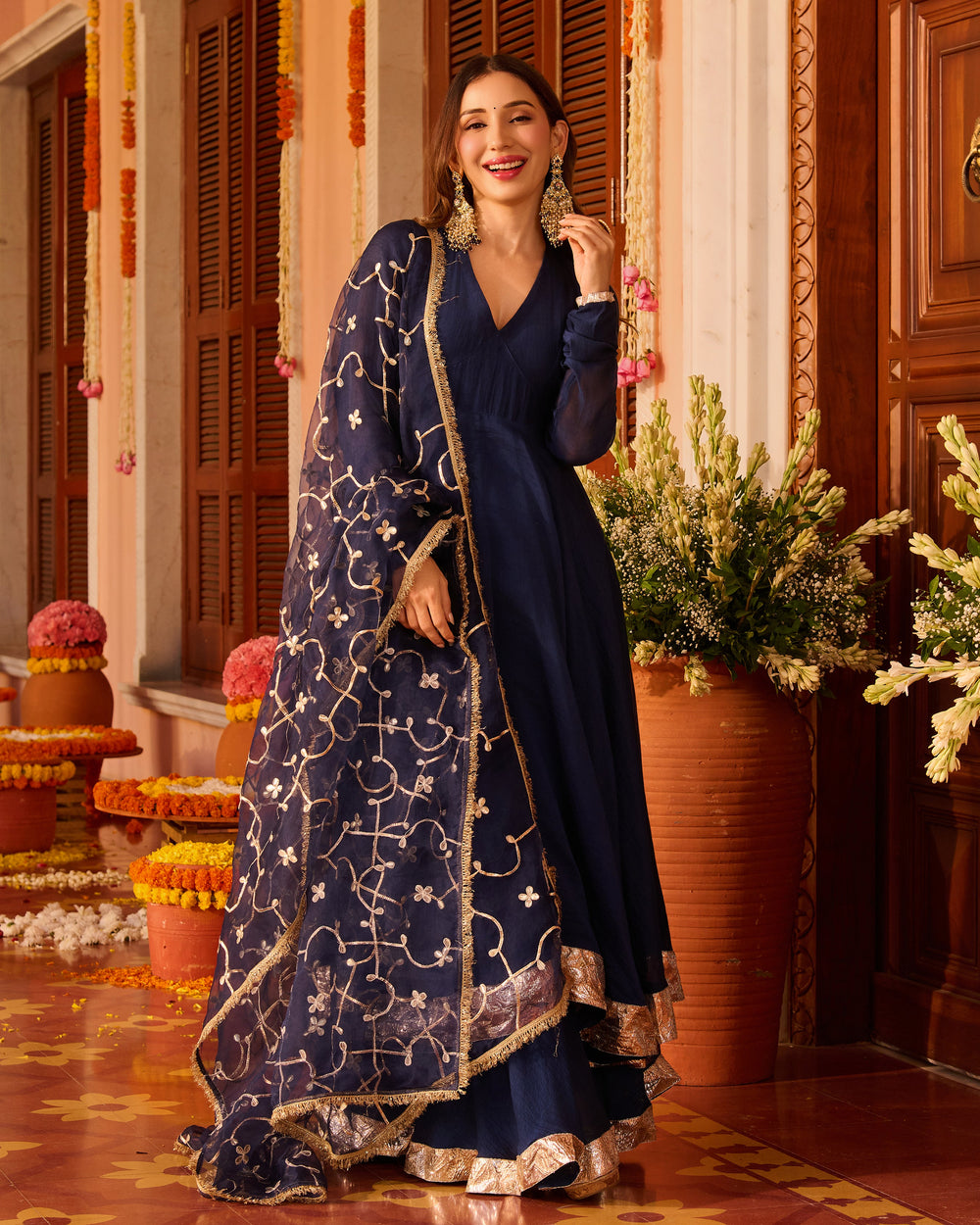 Jyotika Blue Embroidered Chanderi Suit Set