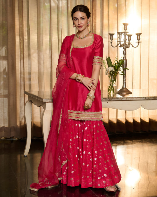 Pink Solid Chanderi Sharara Set