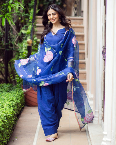 Padma Blue Handepainted Chanderi Suit Set