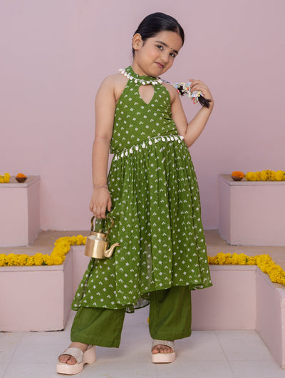 Pihu Green Bandhani Georgette Coord Set