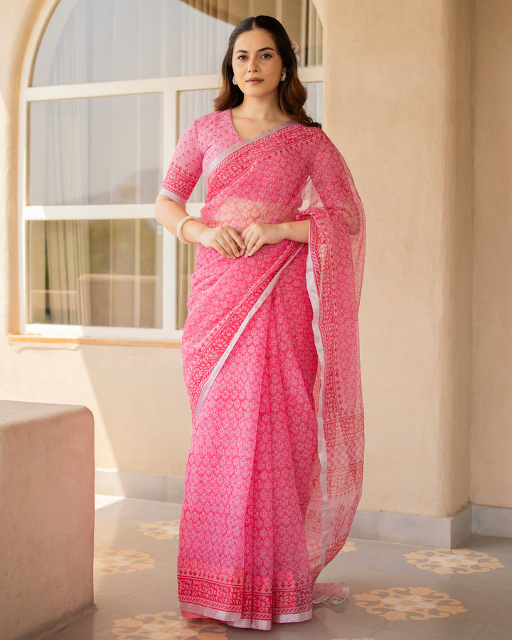 Charnika Pink Doria Printed Saree