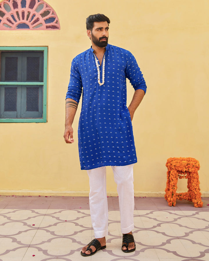 Maan Blue Bandhani Crepe Kurta