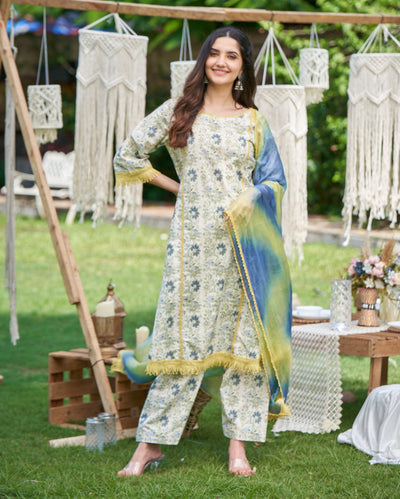 Dityaa Mint Printed Cotton Suit Set