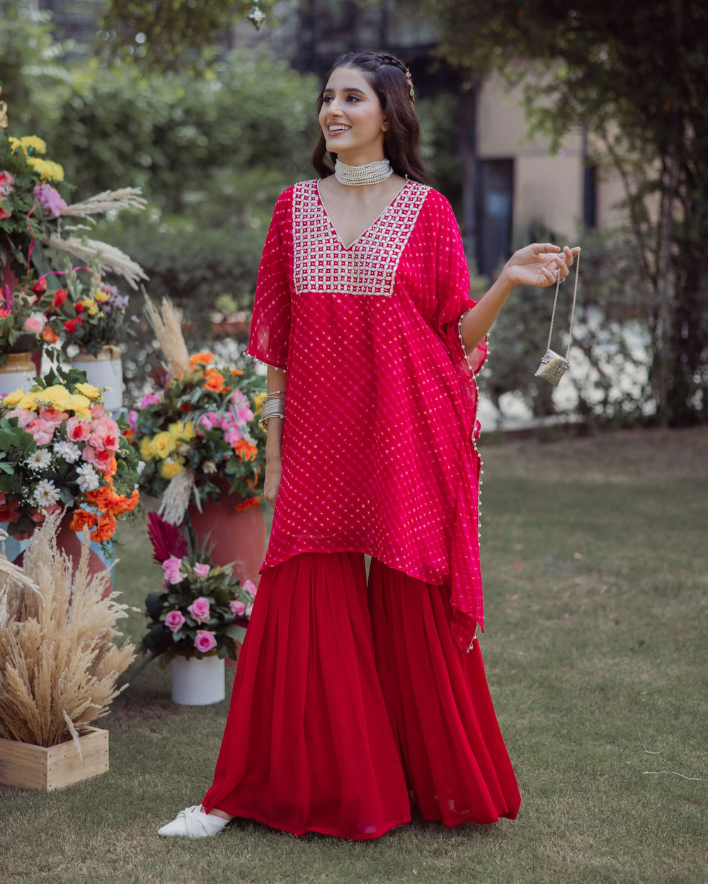 Chahat Red Leheriya Georgette Coord Set