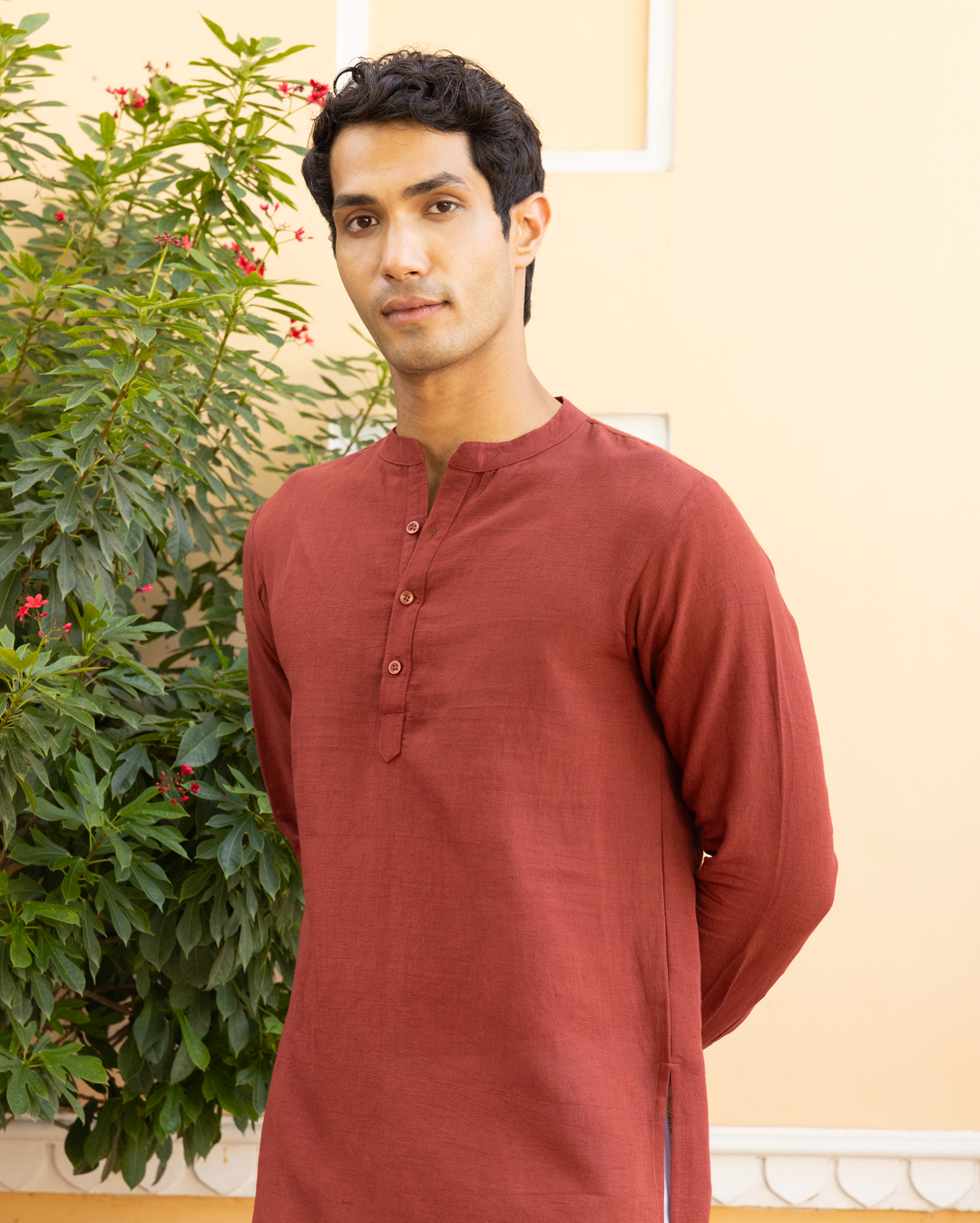 Lakshya Rust Red Solid Cotton Flex Kurta