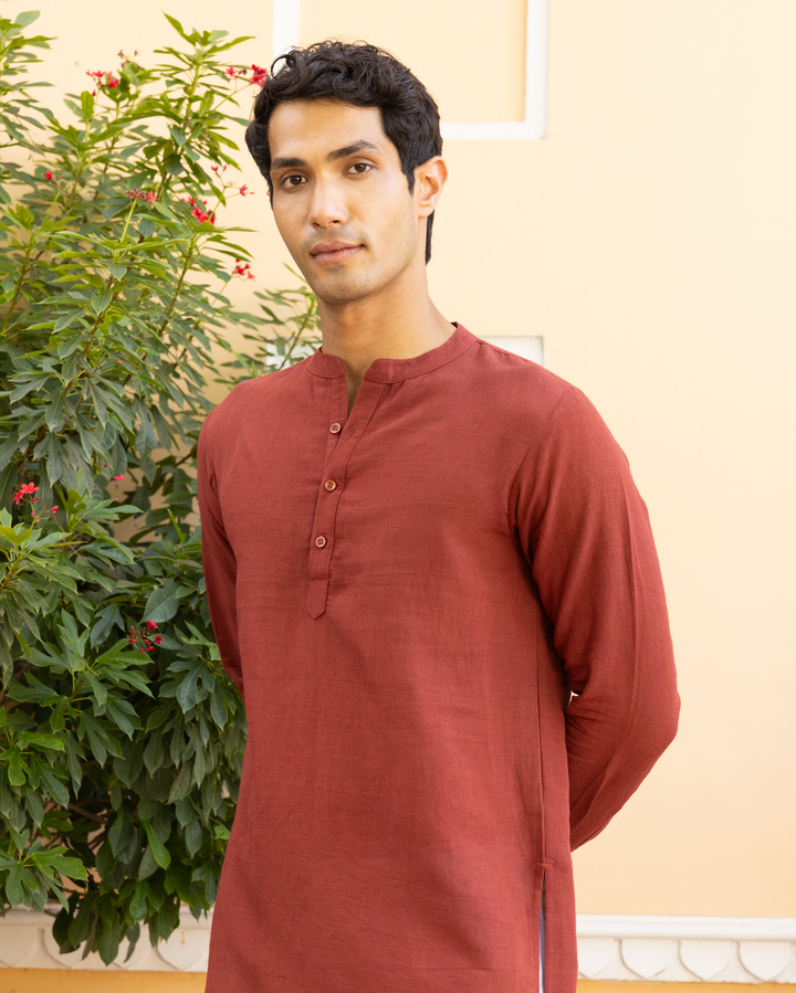 Lakshya Rust Red Solid Cotton Flex Kurta