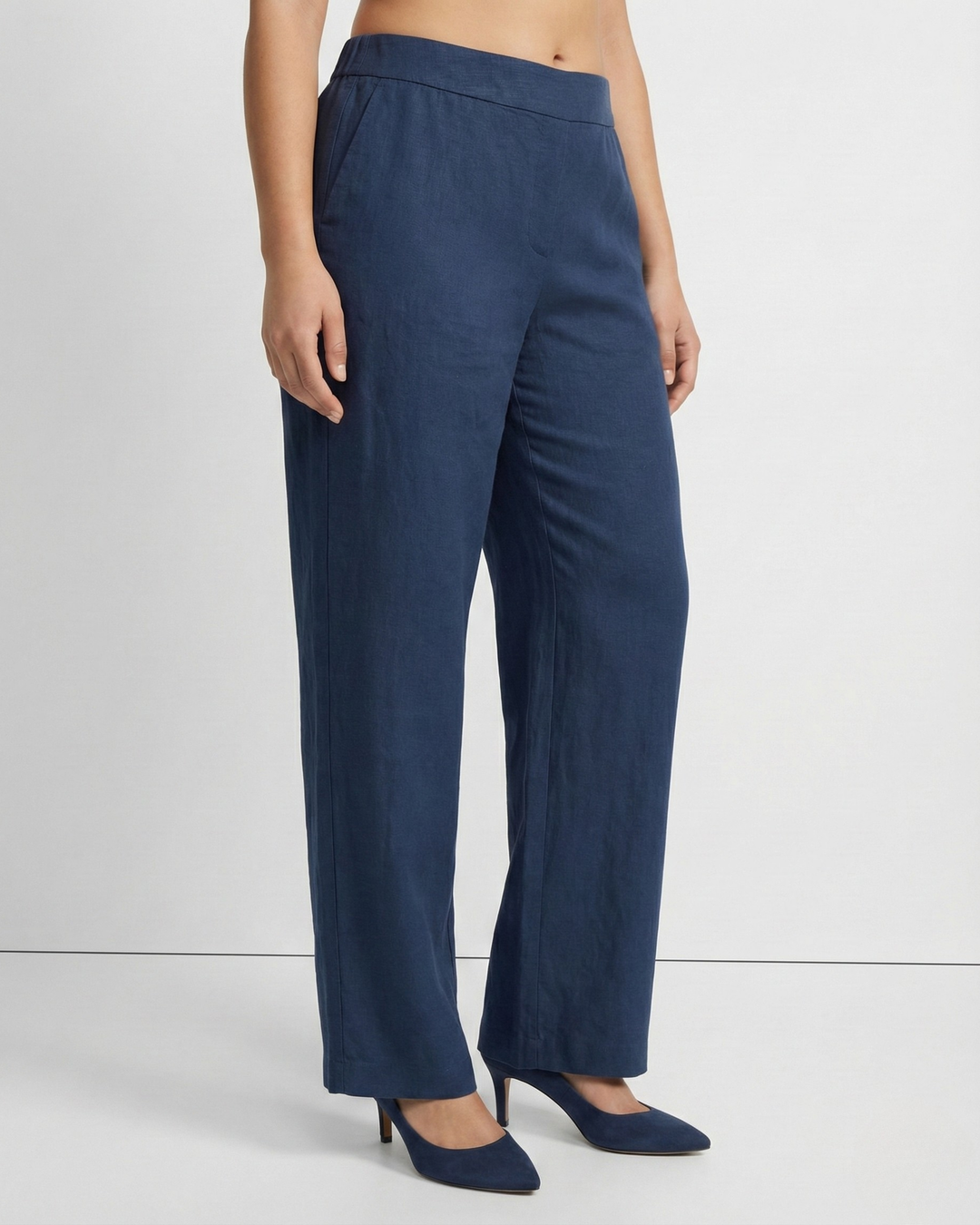Rumy Dark Blue Linen Straight Pants