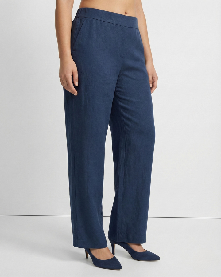 Rumy Dark Blue Linen Straight Pants