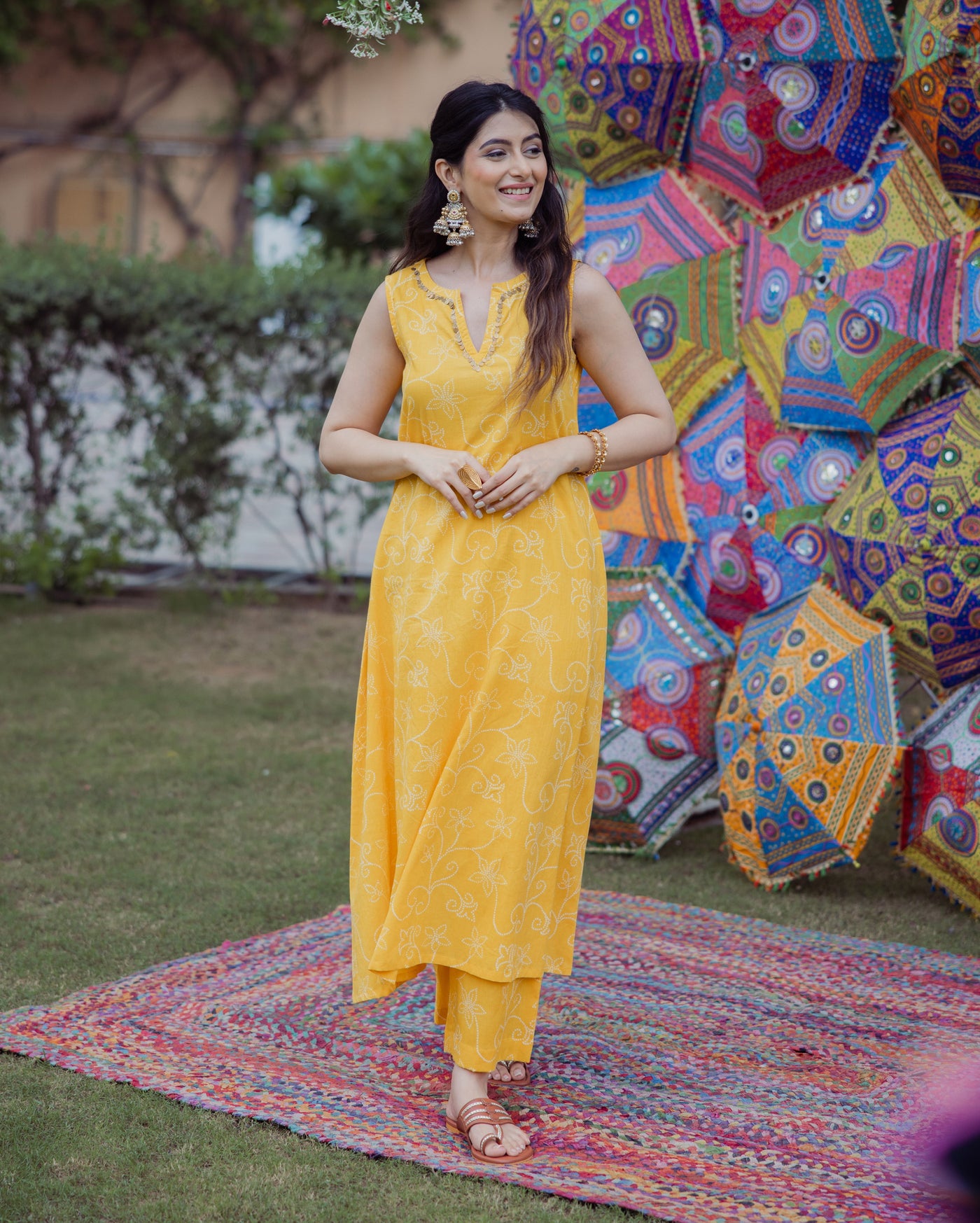 Shikha Yellow Bandhani Cotton Kurta Set