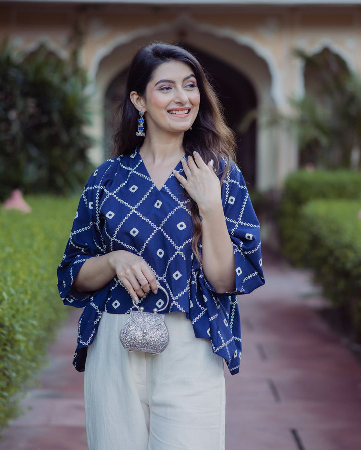 Angan Blue Bandhani Cotton Top