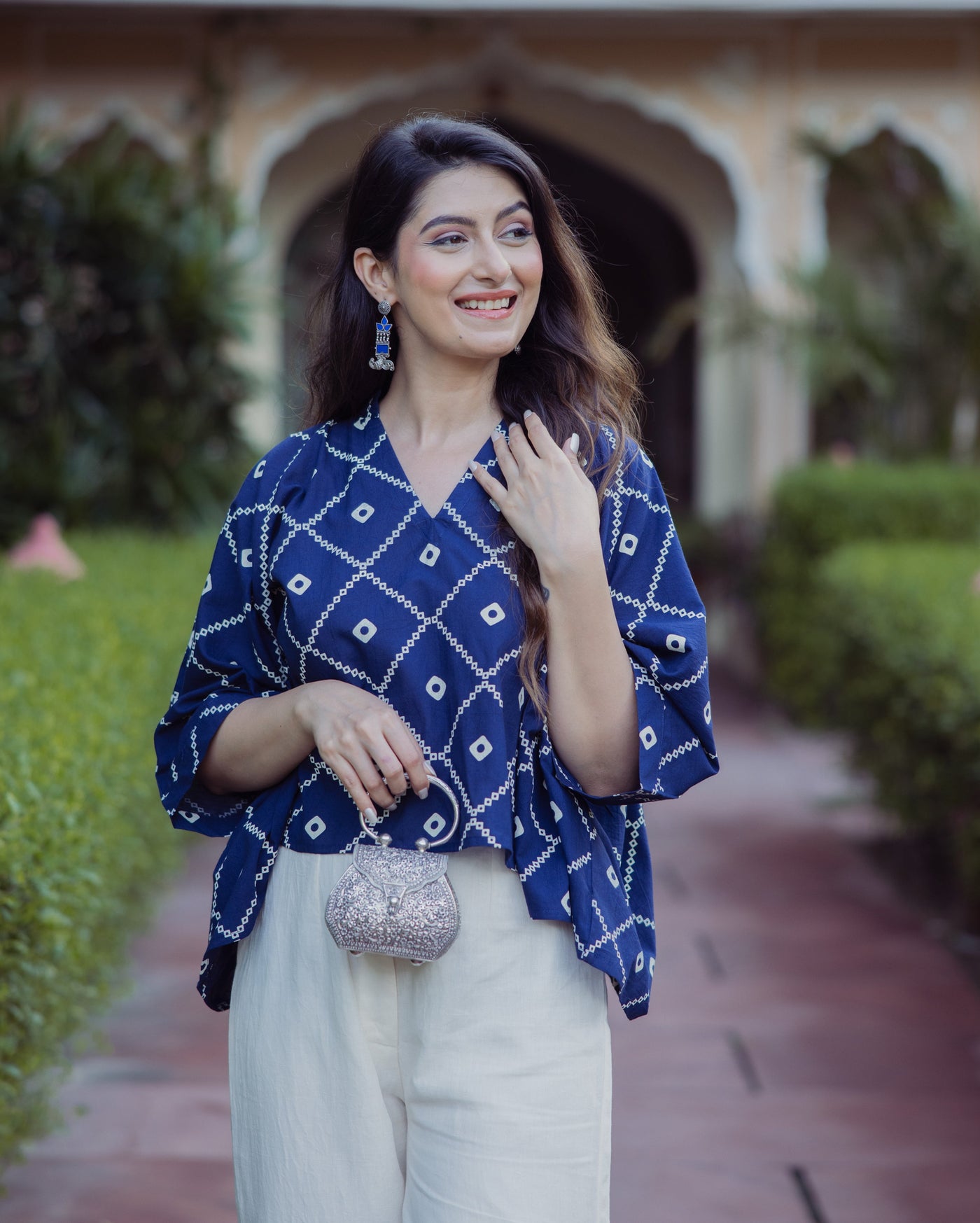 Angan Blue Bandhani Cotton Top