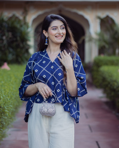 Angan Blue Bandhani Cotton Top