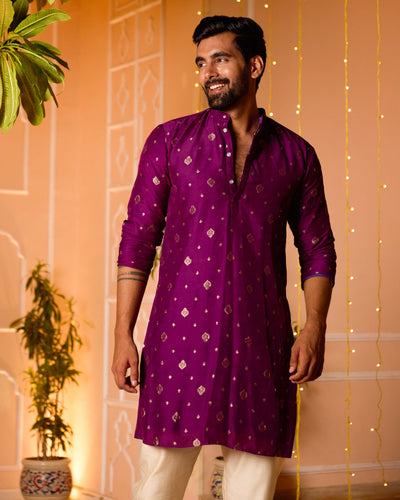 Prakashit Purple Jacquard Kurta
