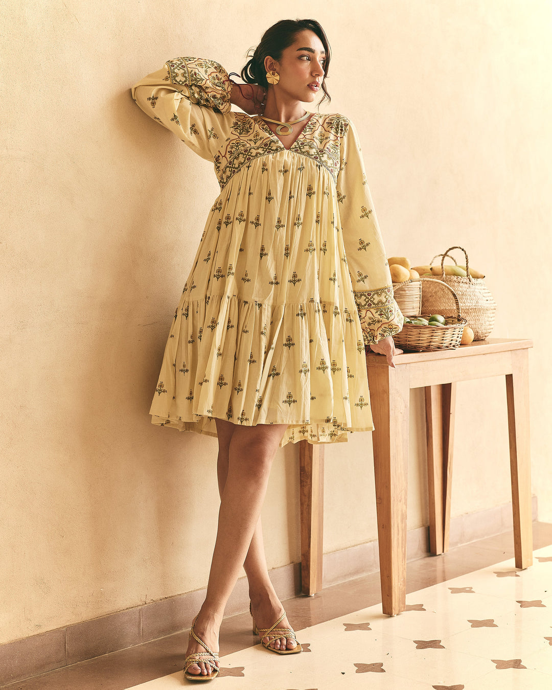 Esha Yellow Cotton Printed Dress
