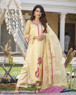 Yami Cream Applique Organza Kurta Set