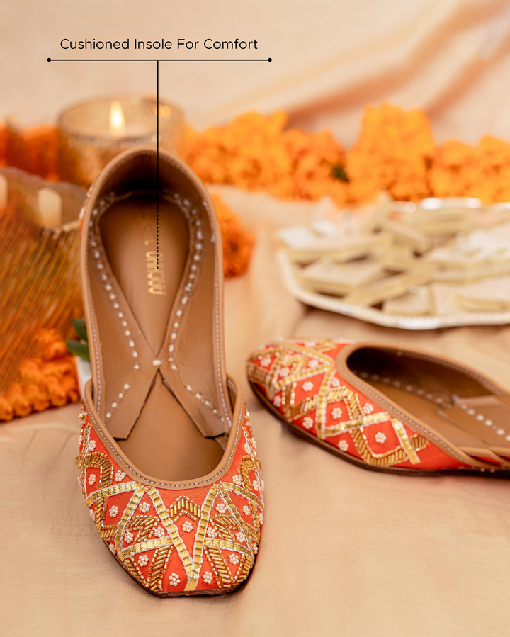 Punchy Orange Handcrafted Jutti