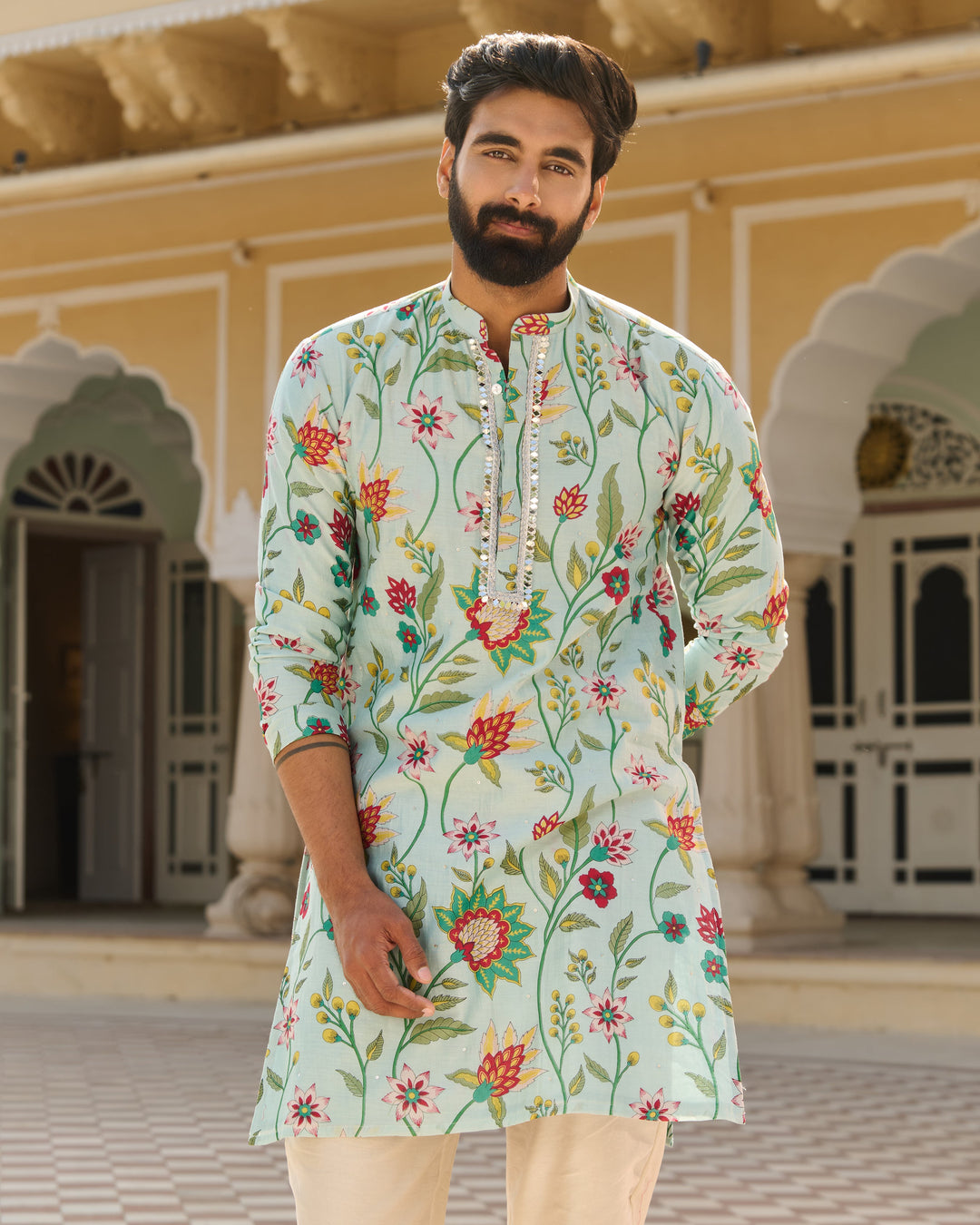 Mihir Blue Printed Chanderi Kurta