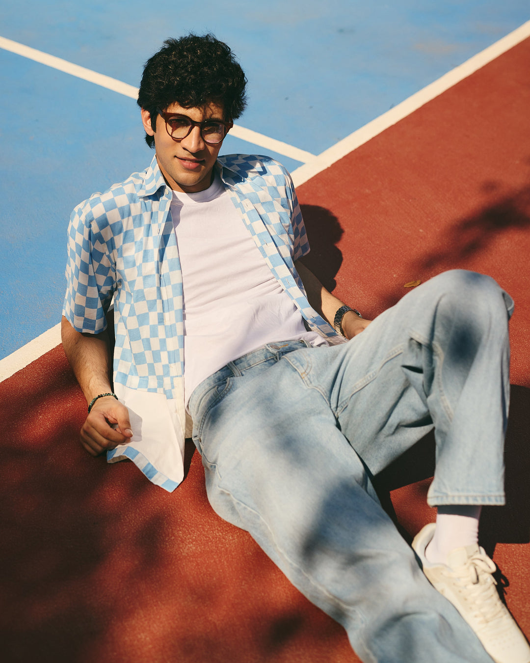 Miro Blue Cotton Checks Printed Shirt