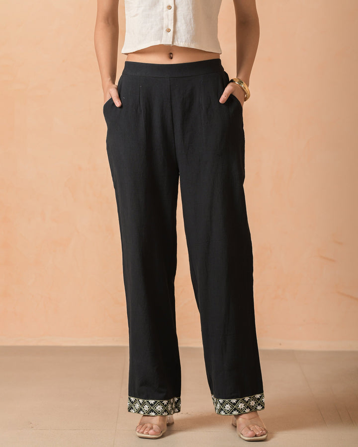 Vanya Black Flex Embroidered Straight Pants