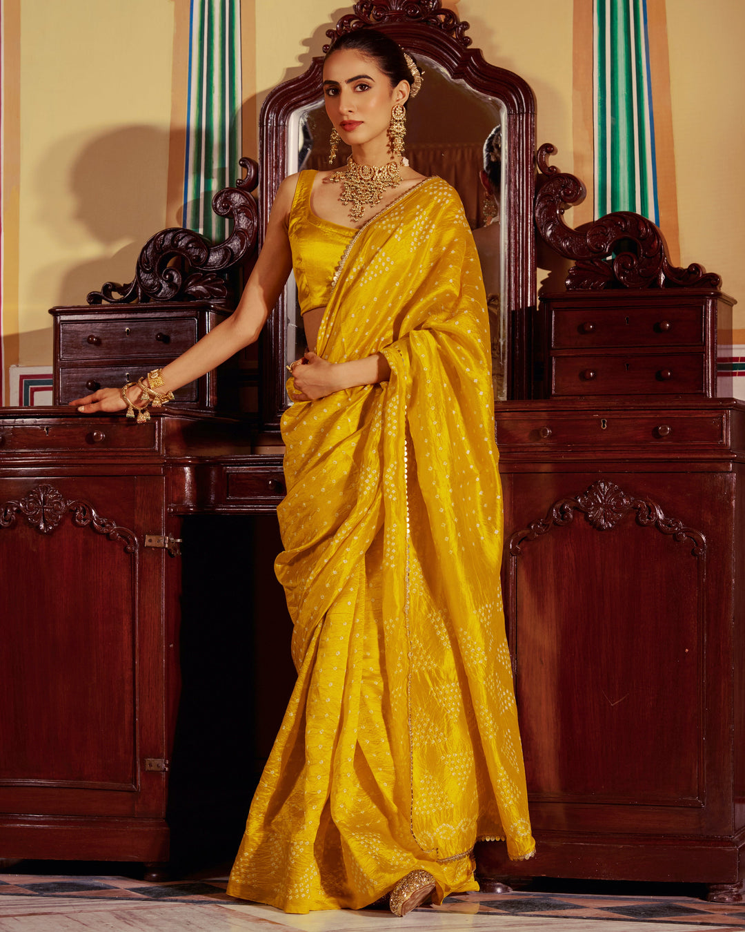 Ketaki Yellow Bandhej Silk Saree