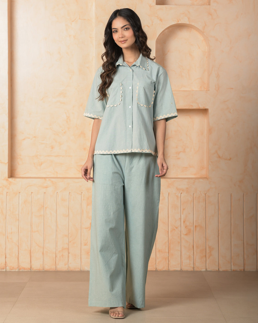Topaz Blue Solid Cotton Coord Set