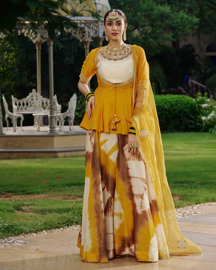 Tripura Yellow Embroidered Tie- Dye Chanderi Suit Set