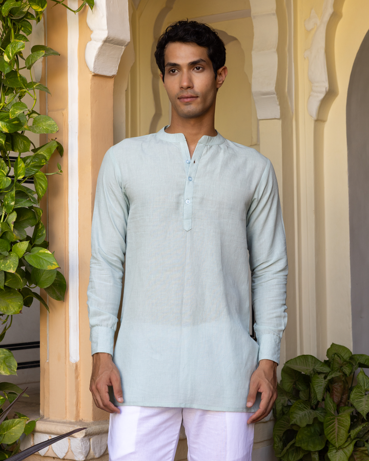 Tejas Pastel Blue Solid Cotton Flex Kurta