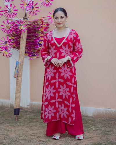 Sudha Pink Bandhani Chinon Kurta Set