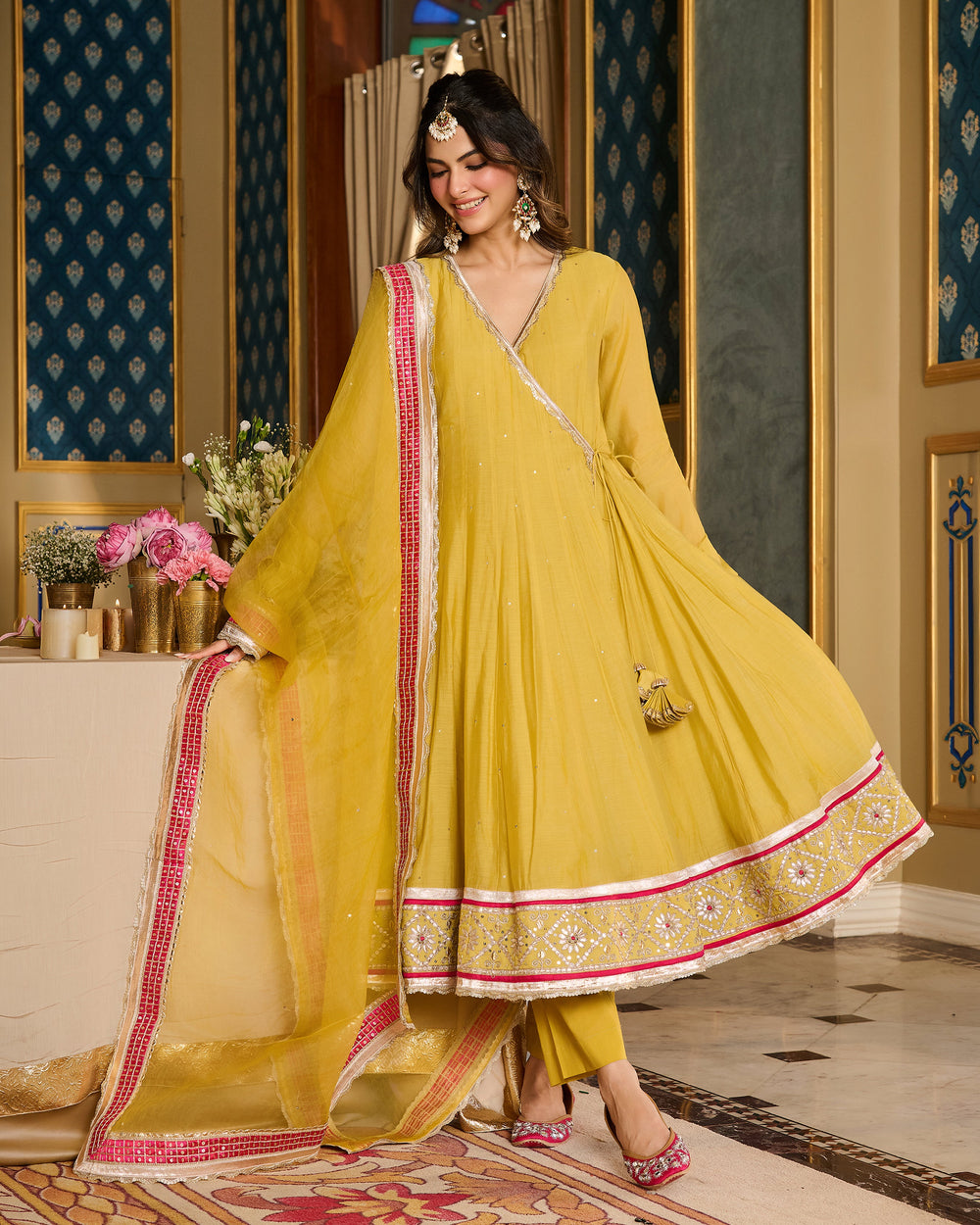 Samridhi Lime Green Embroidered Chanderi Suit Set