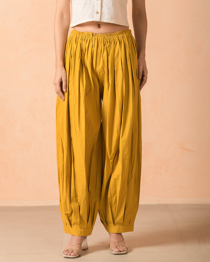Mivra Mustard Cotton Poplin Solid Pants