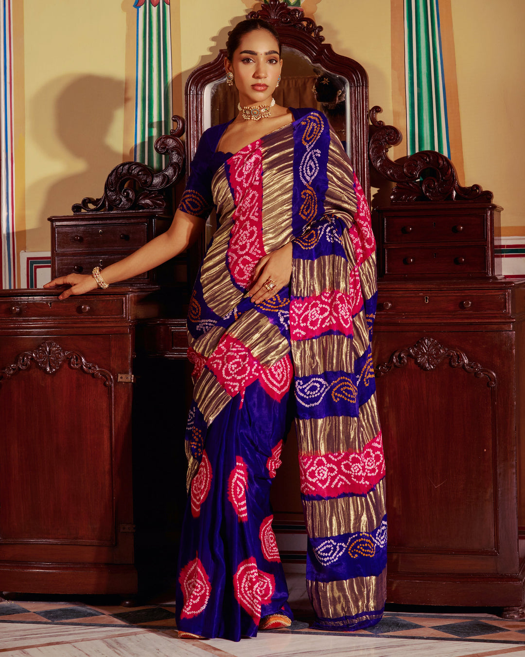 Jalika Purple Bandhej Silk Saree