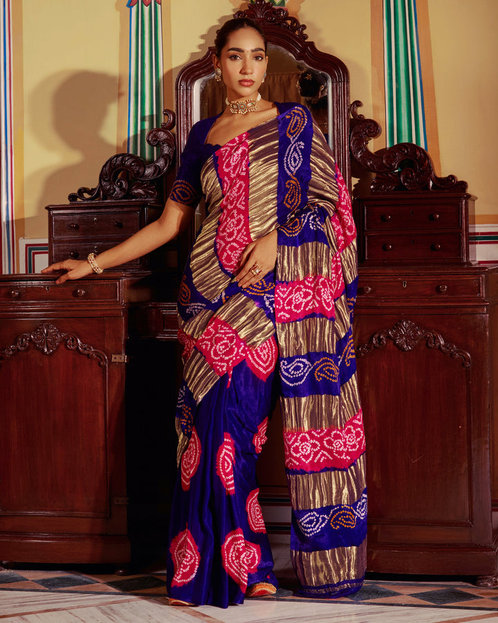 Jalika Purple Bandhej Silk Saree