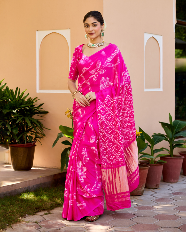 Saundarya Pink Gajji Silk Bandhej Saree