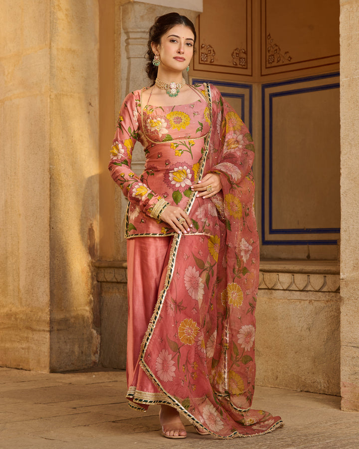 Haya Mauve Printed Chanderi Suit Set