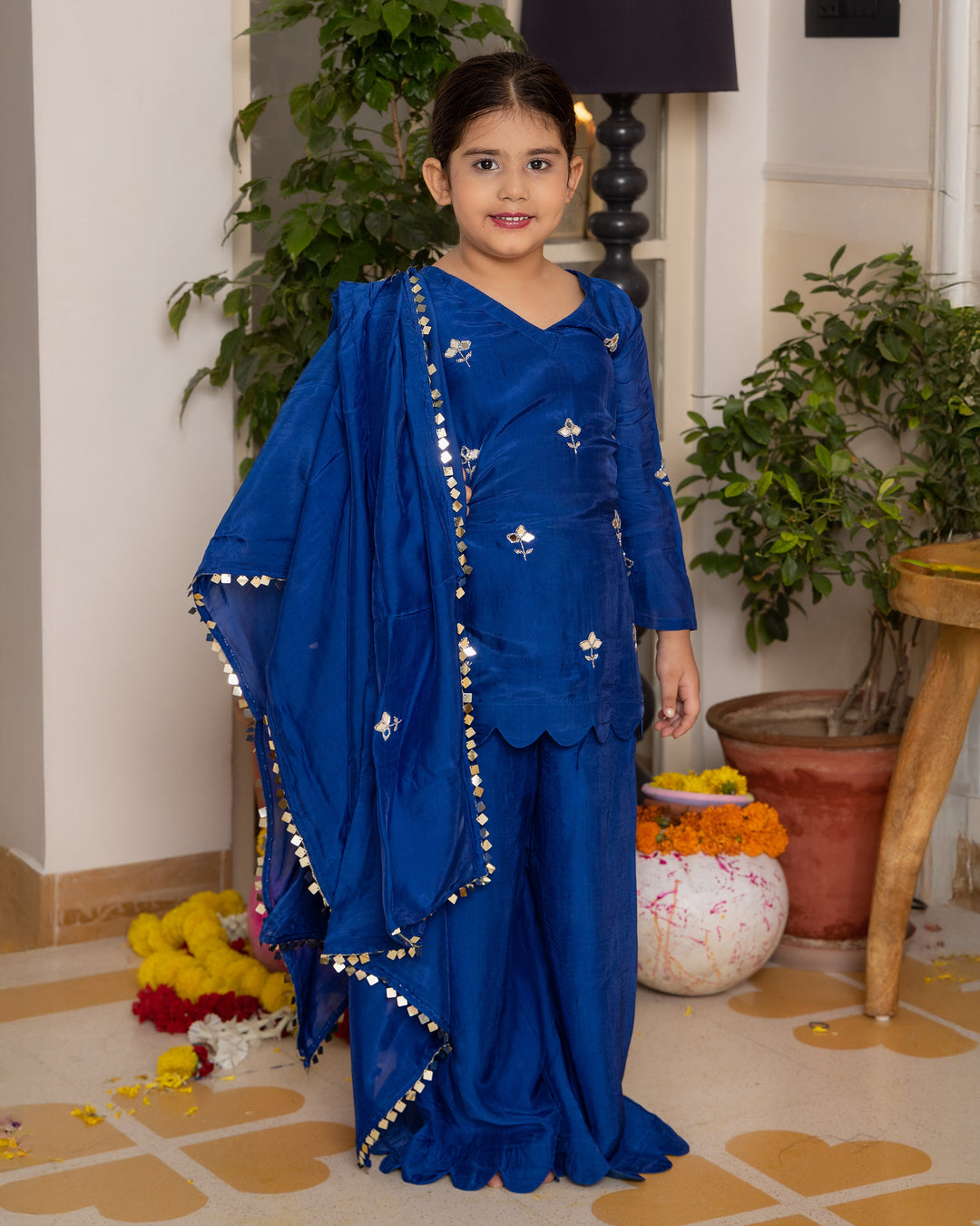 Aira Blue Solid Silk Suit Set