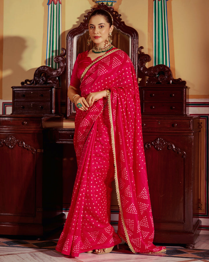 Rangika Pink Bandhej Silk Saree
