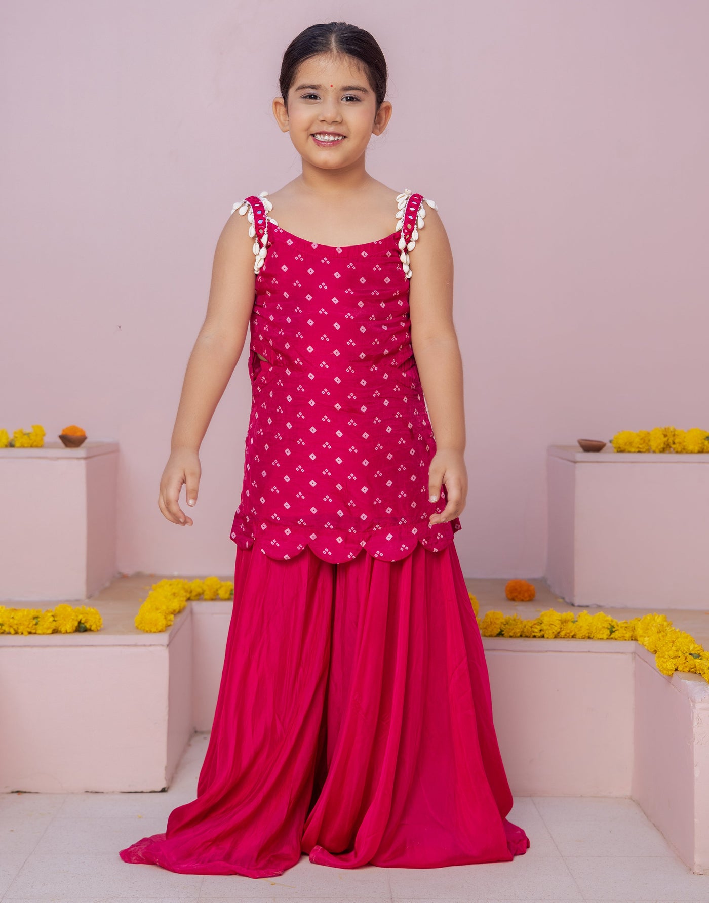 Anvi Pink Bandhani Silk Coord Set