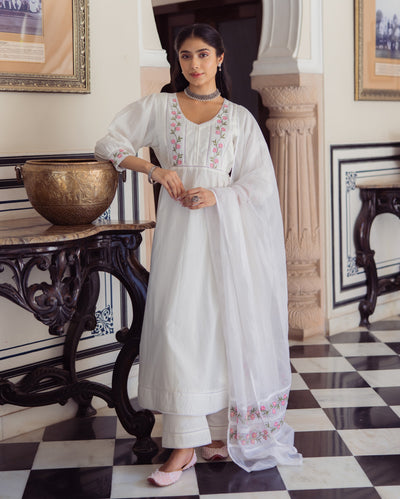 Rizz White Embroidered Cotton Suit Set